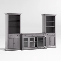 Cameo Dove Grey 3-Piece Glass Door Entertainment Center with Storage Bookcases