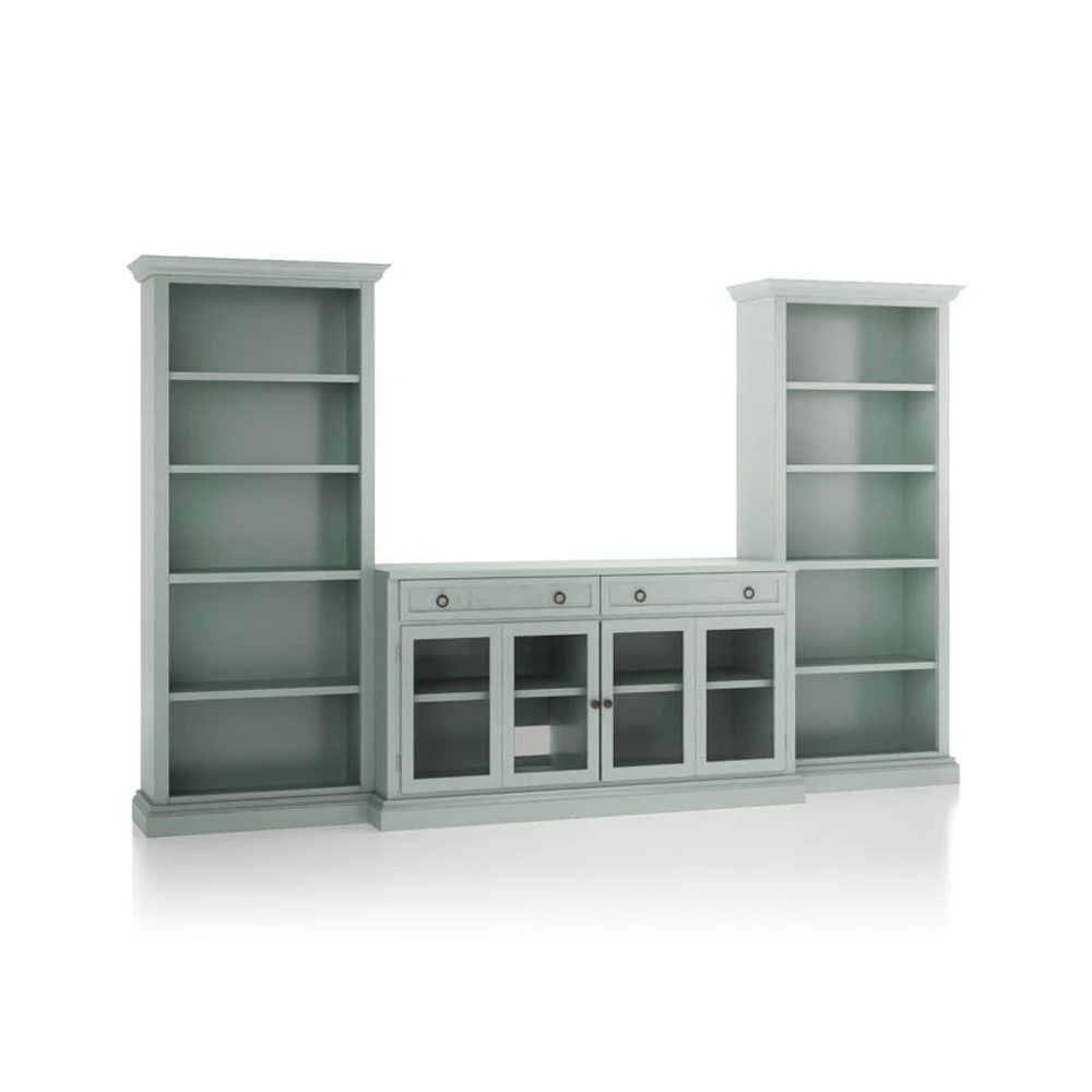 Cameo Blue Grey 3-Piece Glass Door Entertainment Center with Open Bookcases