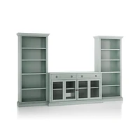 Cameo Blue Grey 3-Piece Glass Door Entertainment Center with Open Bookcases