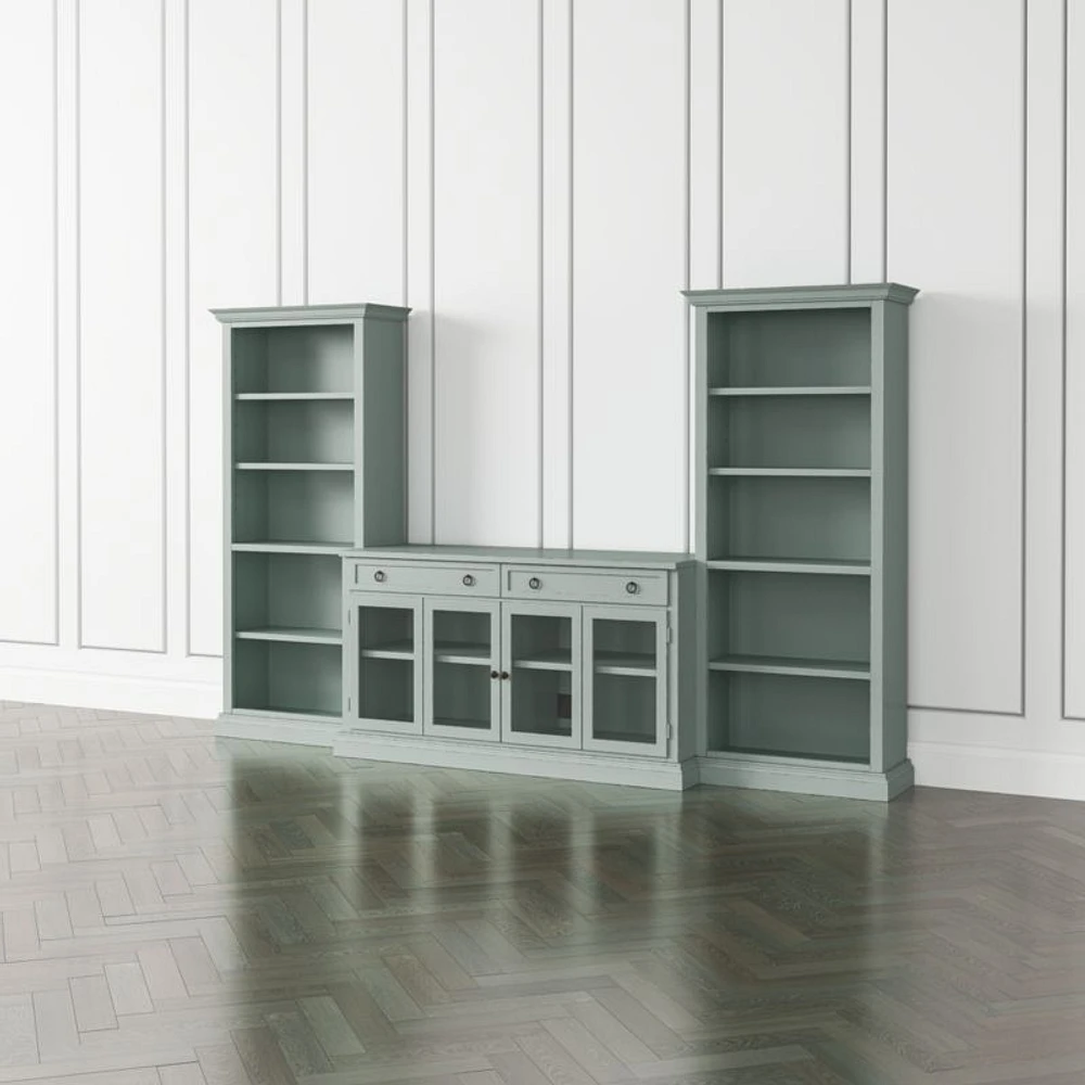 Cameo Blue Grey 3-Piece Glass Door Entertainment Center with Open Bookcases