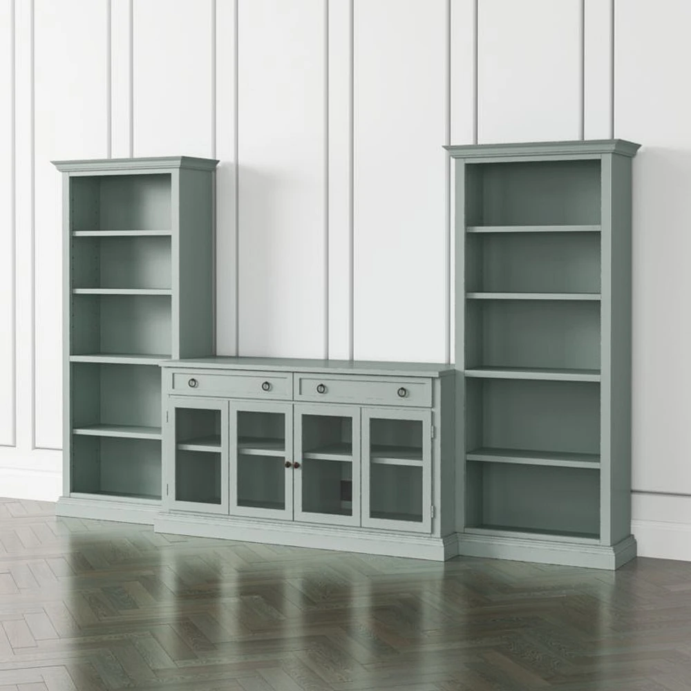 Cameo Blue Grey 3-Piece Glass Door Entertainment Center with Open Bookcases