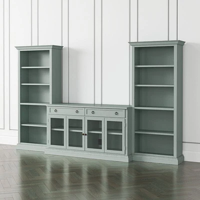 Cameo Blue Grey 3-Piece Glass Door Entertainment Center with Open Bookcases
