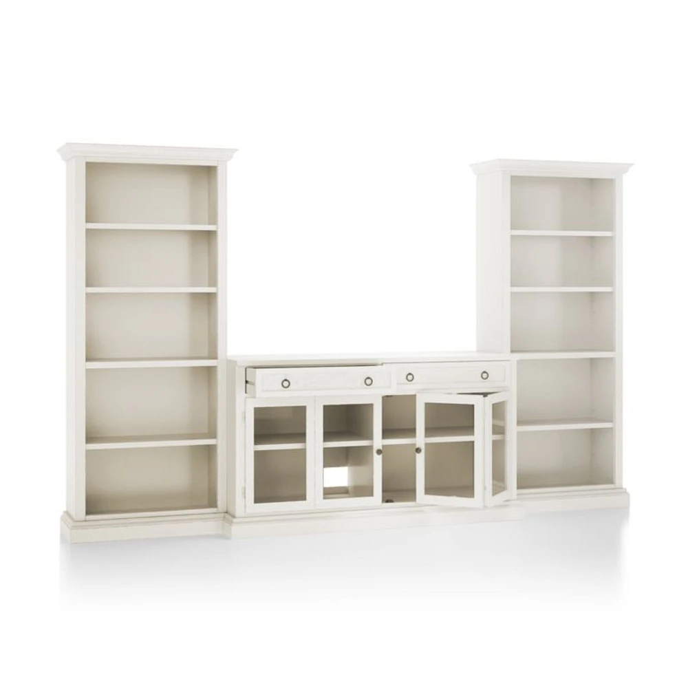 Cameo Dama 3-Piece Glass Door Entertainment Center with Open Bookcases