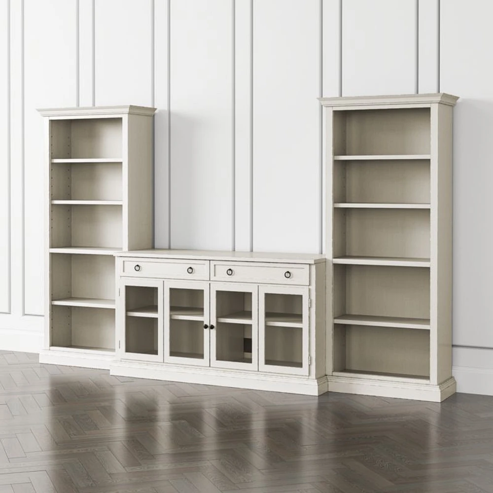 Cameo Dama 3-Piece Glass Door Entertainment Center with Open Bookcases