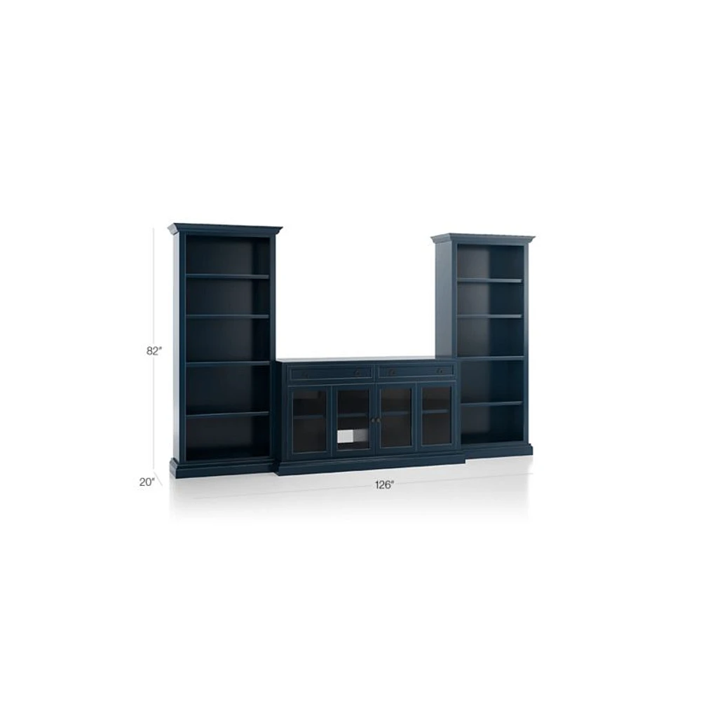 Cameo Indigo 3-Piece Glass Door Entertainment Center with Open Bookcases
