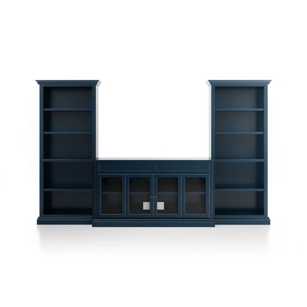 Cameo Indigo 3-Piece Glass Door Entertainment Center with Open Bookcases