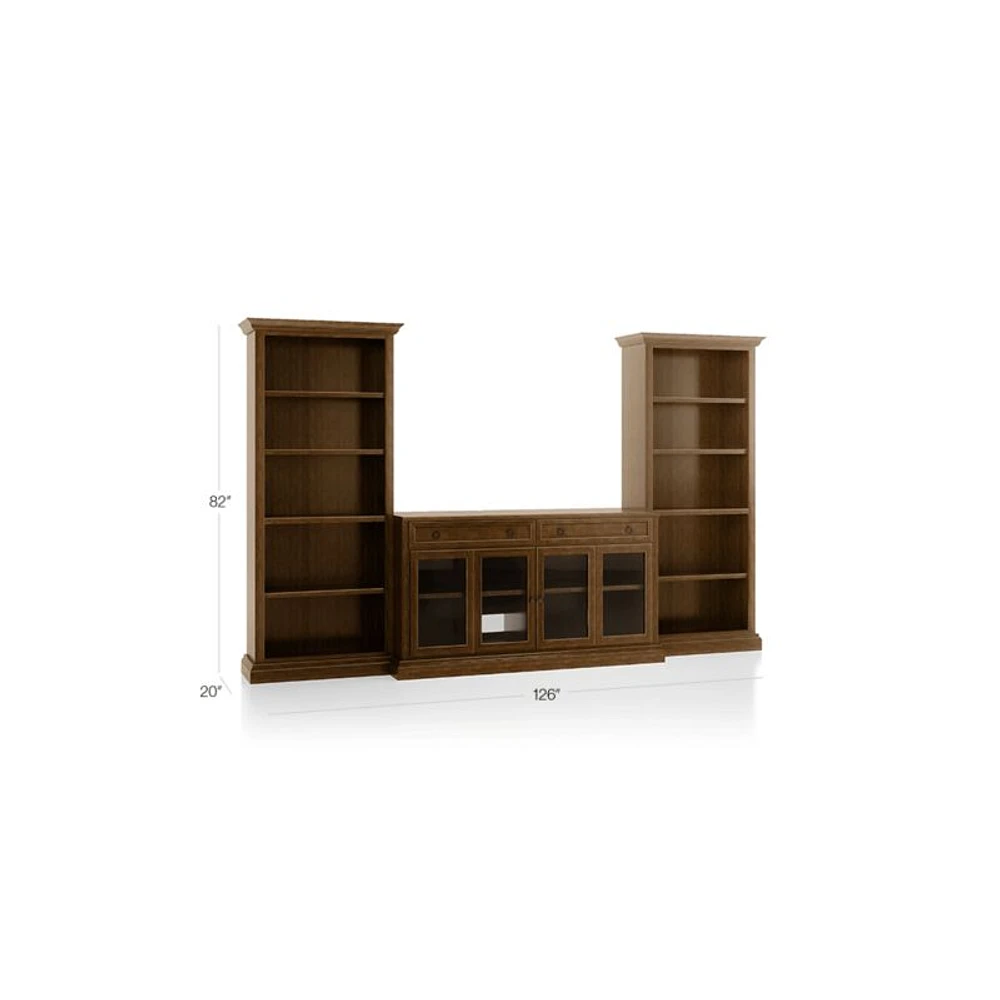 Cameo Nero Noce 3-Piece Glass Door Entertainment Center with Open Bookcases