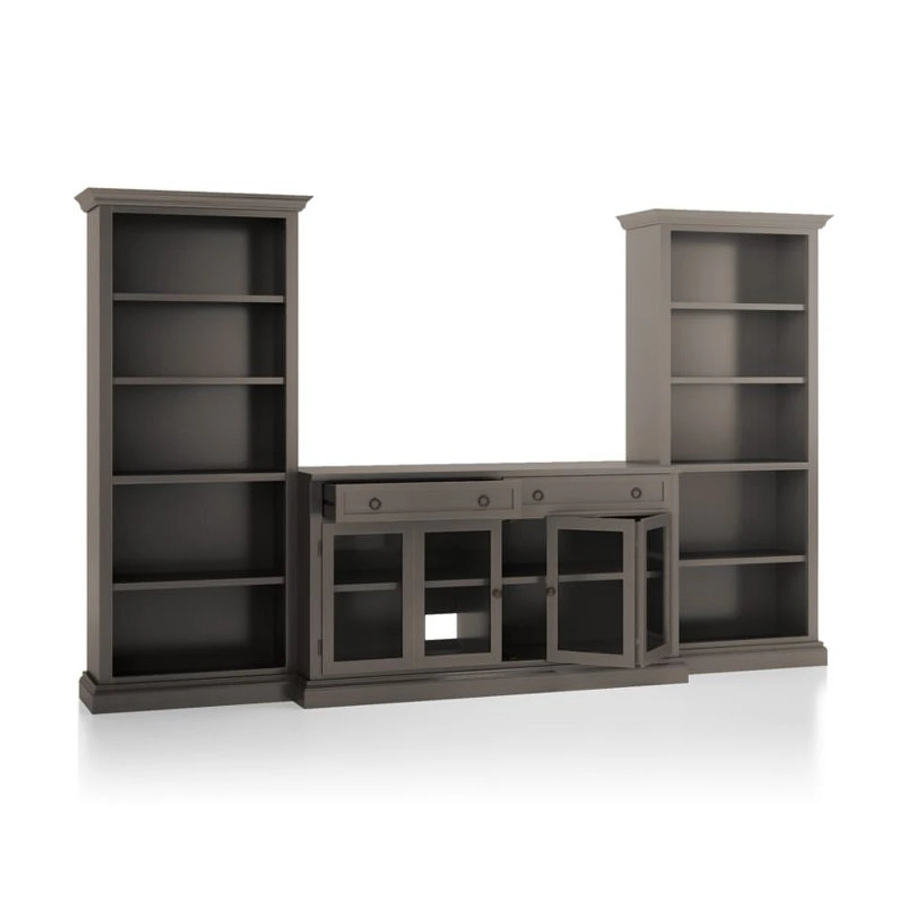 Cameo Grigio 3-Piece Glass Door Entertainment Center with Open Bookcases