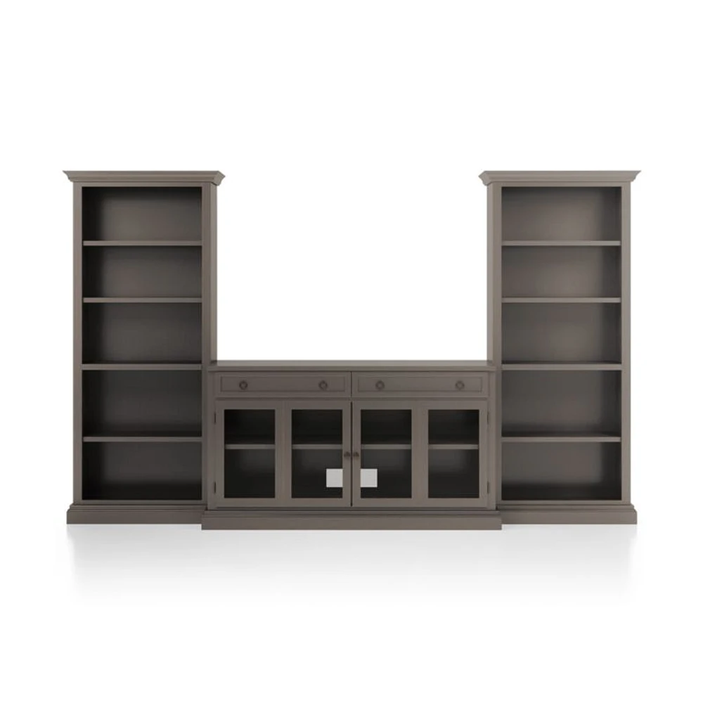 Cameo Grigio 3-Piece Glass Door Entertainment Center with Open Bookcases