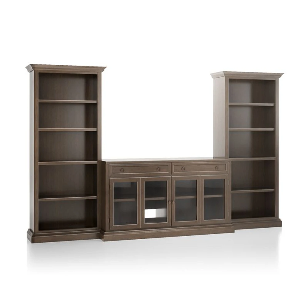 Cameo Pinot Lancaster 3-Piece Glass Door Entertainment Center with Open Bookcases