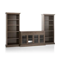 Cameo Pinot Lancaster 3-Piece Glass Door Entertainment Center with Open Bookcases