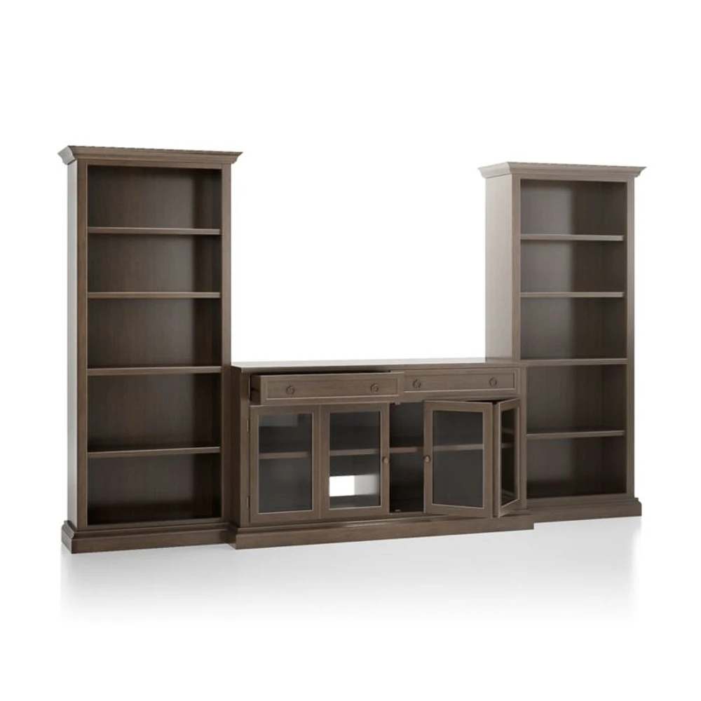 Cameo Pinot Lancaster 3-Piece Glass Door Entertainment Center with Open Bookcases