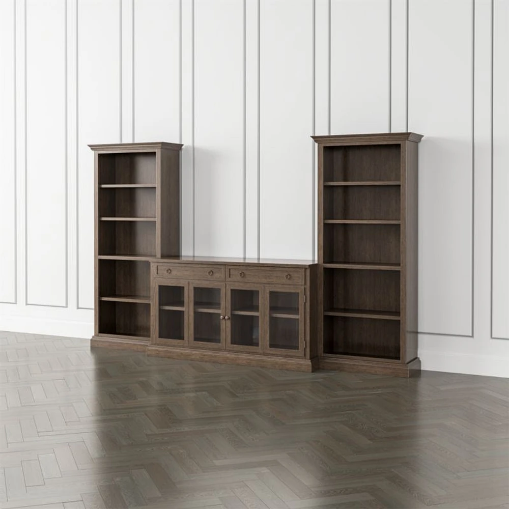 Cameo Pinot Lancaster 3-Piece Glass Door Entertainment Center with Open Bookcases