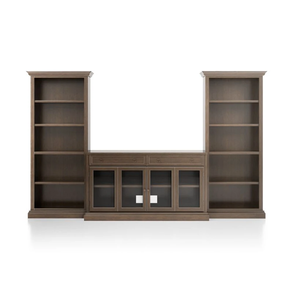 Cameo Pinot Lancaster 3-Piece Glass Door Entertainment Center with Open Bookcases