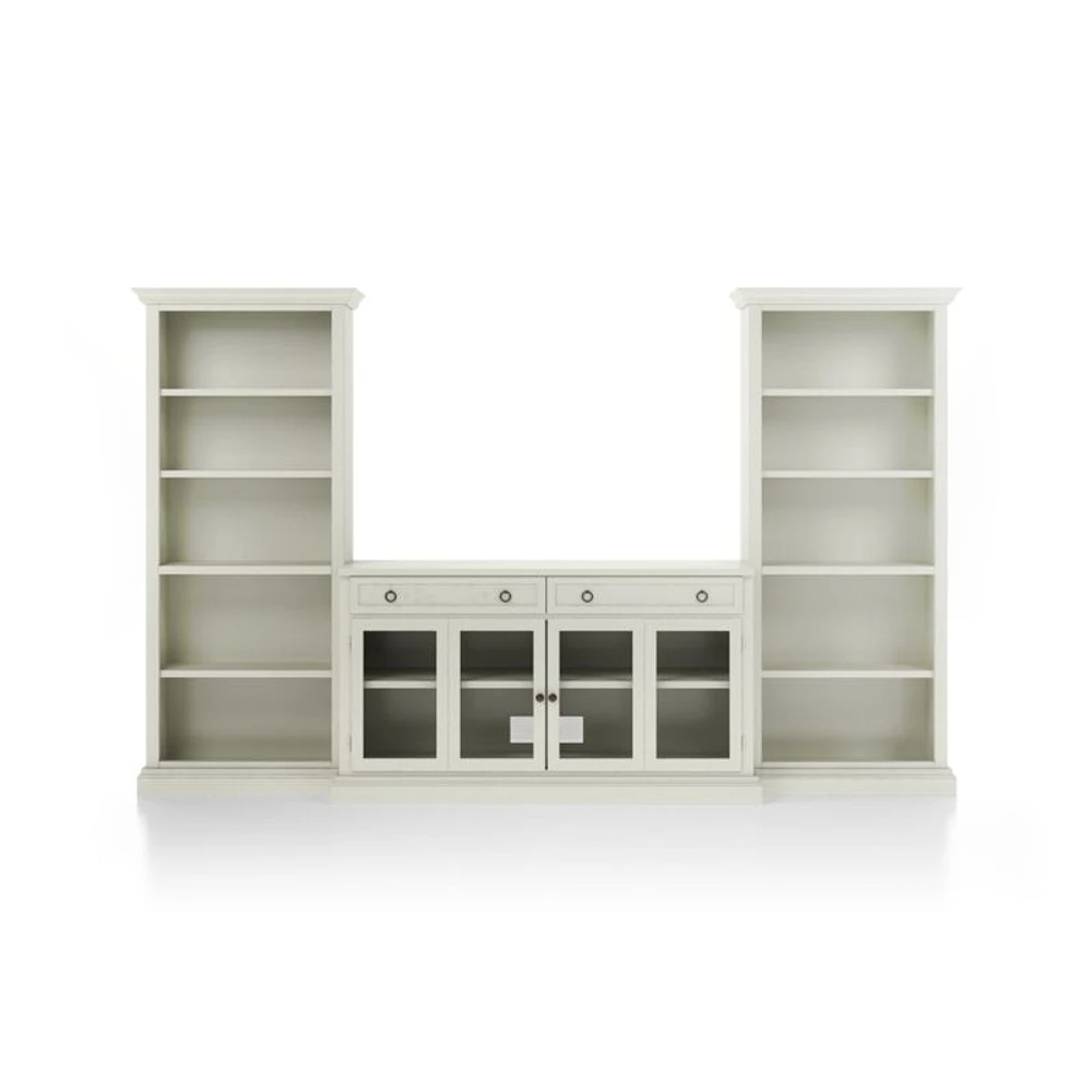 Cameo Vamelie 3-Piece Glass Door Entertainment Center with Open Bookcases