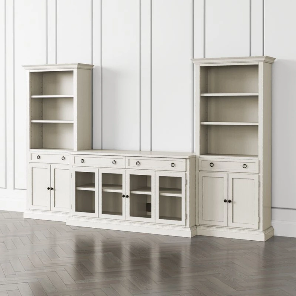 Cameo Dama 3-Piece Glass Door Entertainment Center with Storage Bookcases