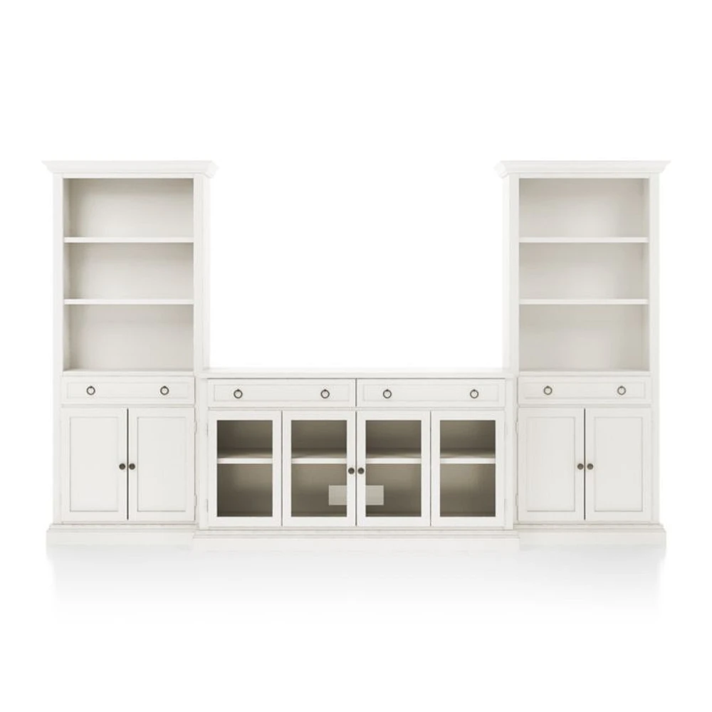 Cameo Dama 3-Piece Glass Door Entertainment Center with Storage Bookcases