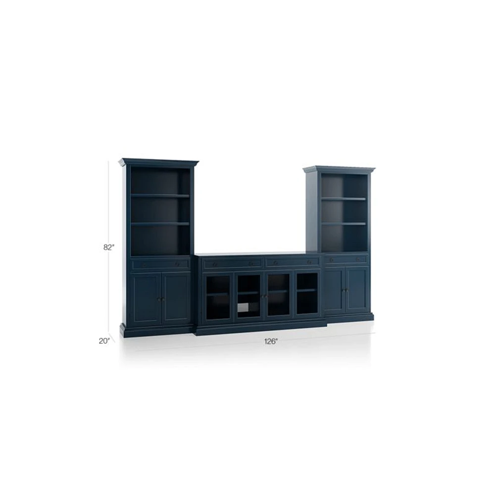 Cameo Indigo 3-Piece Glass Door Entertainment Center with Storage Bookcases