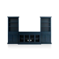 Cameo Indigo 3-Piece Glass Door Entertainment Center with Storage Bookcases