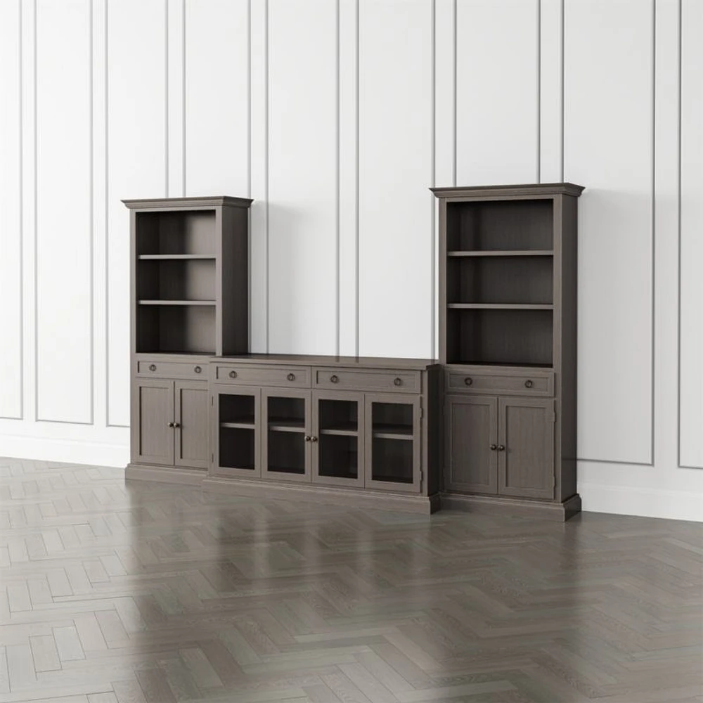 Cameo Grigio 3-Piece Glass Door Entertainment Center with Storage Bookcases