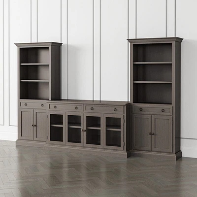 Cameo Grigio 3-Piece Glass Door Entertainment Center with Storage Bookcases