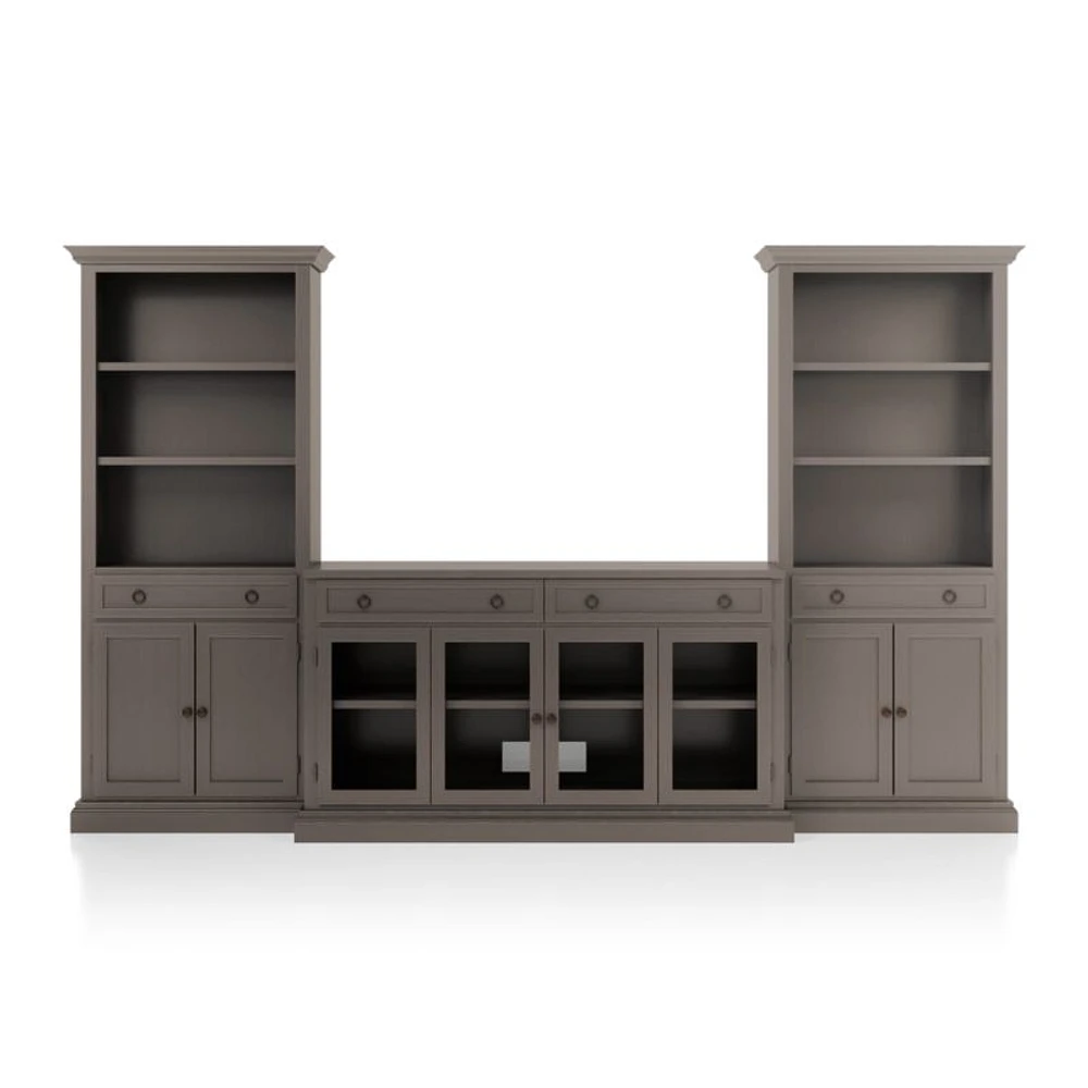 Cameo Grigio 3-Piece Glass Door Entertainment Center with Storage Bookcases