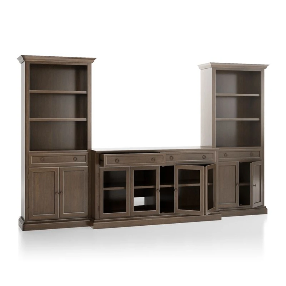 Cameo Pinot Lancaster 3-Piece Glass Door Entertainment Center with Storage Bookcases