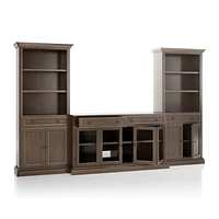 Cameo Pinot Lancaster 3-Piece Glass Door Entertainment Center with Storage Bookcases