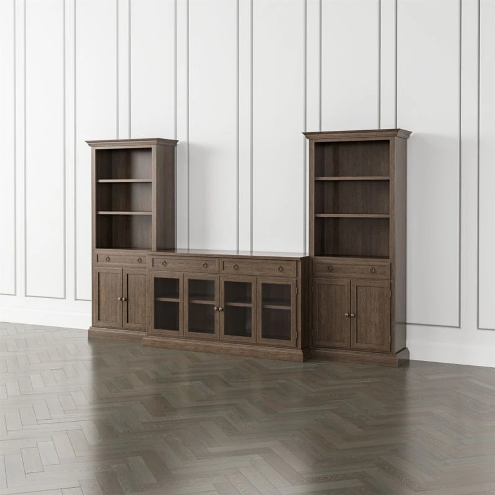 Cameo Pinot Lancaster 3-Piece Glass Door Entertainment Center with Storage Bookcases