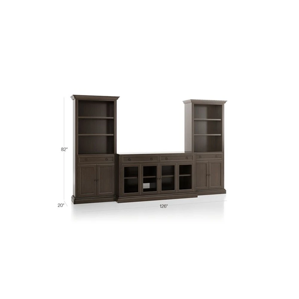Cameo Pinot Lancaster 3-Piece Glass Door Entertainment Center with Storage Bookcases