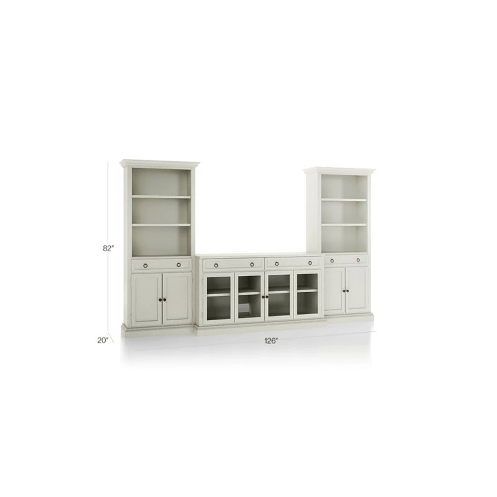 Cameo Vamelie 3-Piece Glass Door Entertainment Center with Storage Bookcases