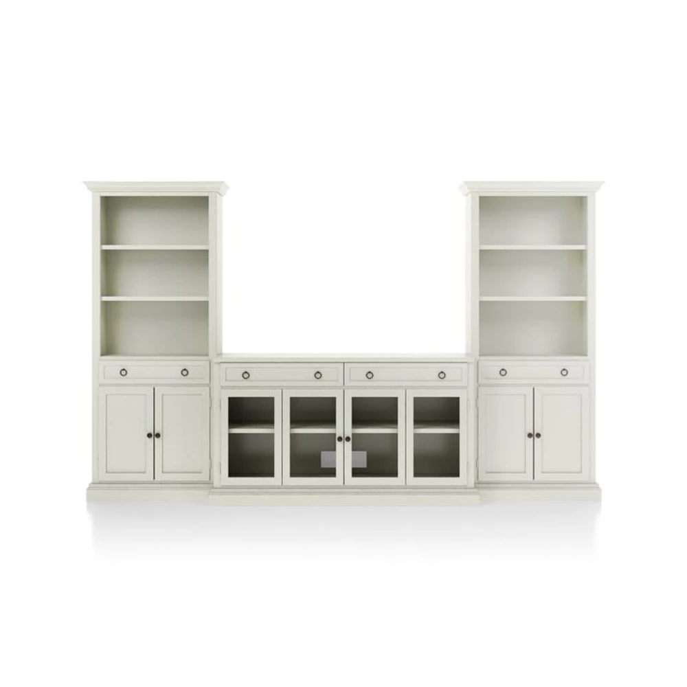 Cameo Vamelie 3-Piece Glass Door Entertainment Center with Storage Bookcases