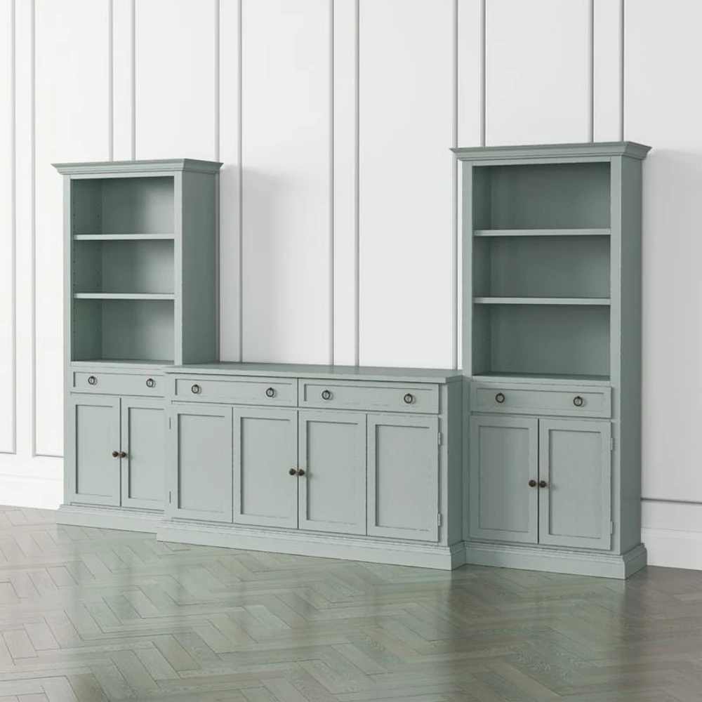 Cameo Blue Grey 3-Piece Entertainment Center with Storage Bookcases