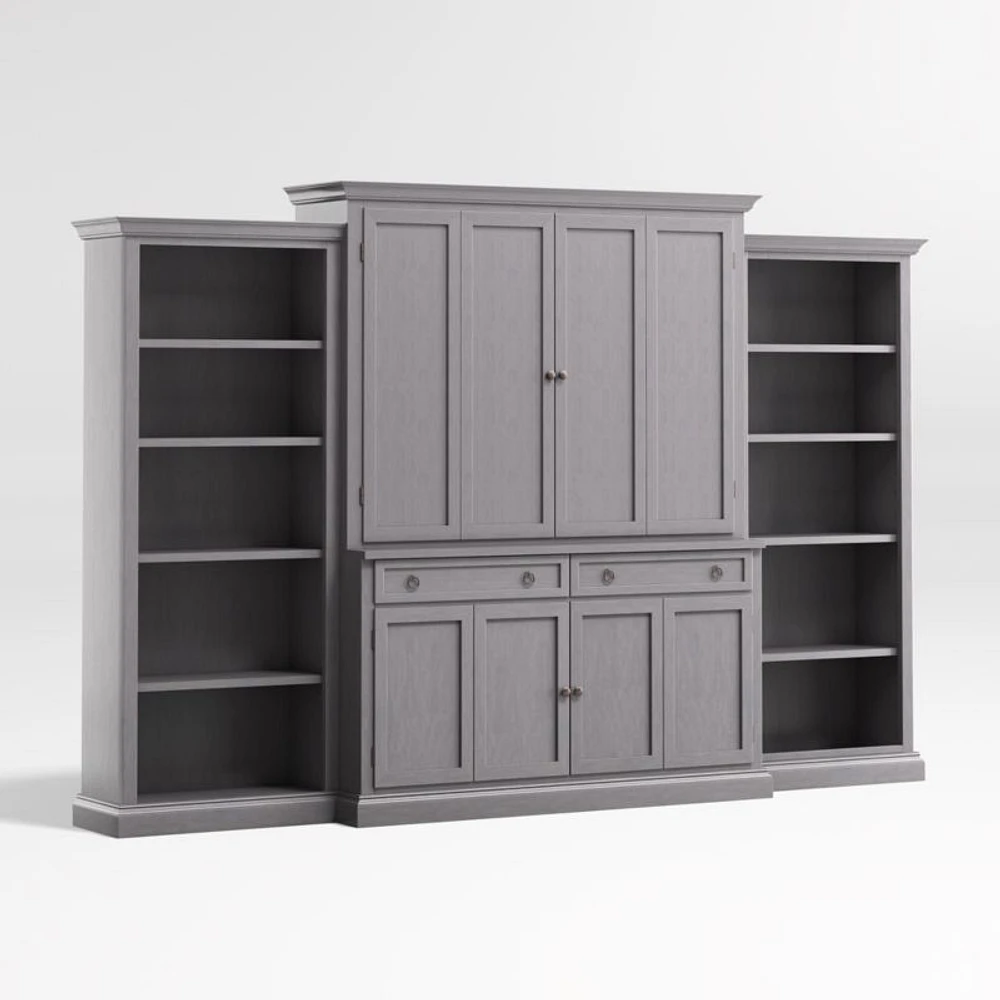 Cameo Dove Grey 4-Piece Entertainment Center with Open Bookcases