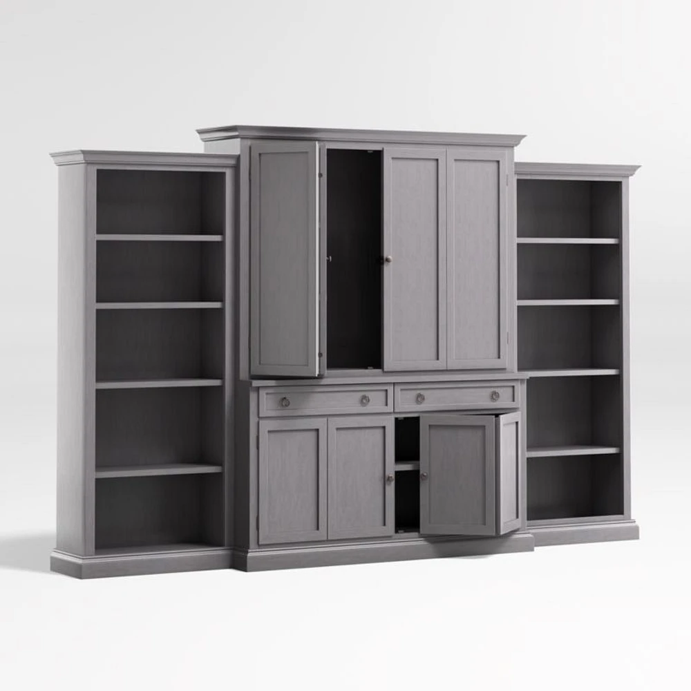 Cameo Dove Grey 4-Piece Entertainment Center with Open Bookcases