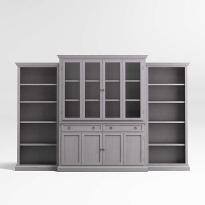 Cameo 4-Piece Modular White Glass Door Wall Unit with Storage Bookcases