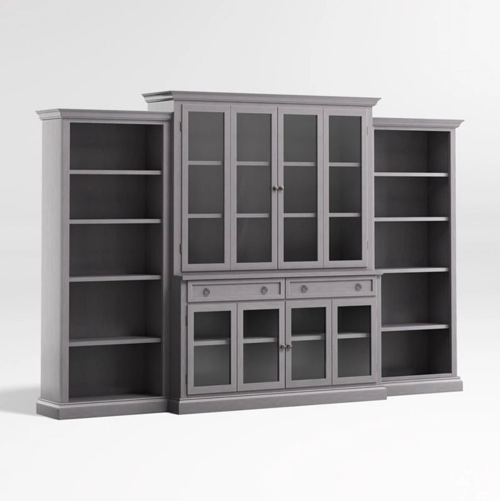 Cameo Dove Grey 4-Piece Glass Door Wall Unit with Open Bookcases