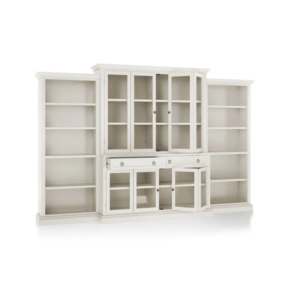 Cameo Dama 4-Piece Glass Door Wall Unit with Open Bookcase