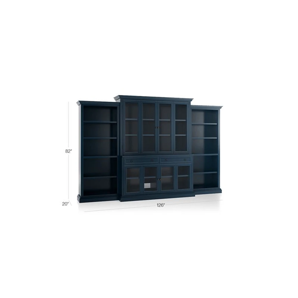 Cameo Indigo 4-Piece Glass Door Wall Unit with Open Bookcases