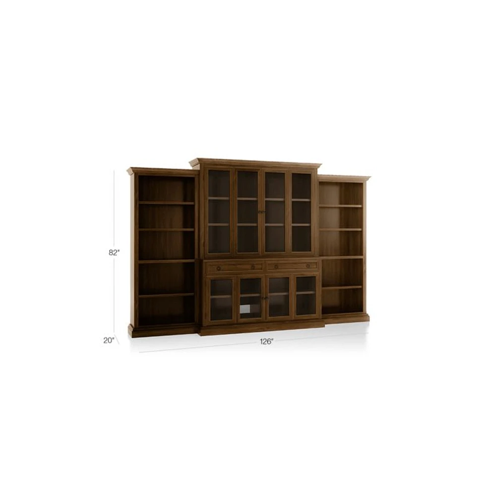 Cameo Nero Noce 4-Piece Glass Door Wall Unit with Open Bookcase