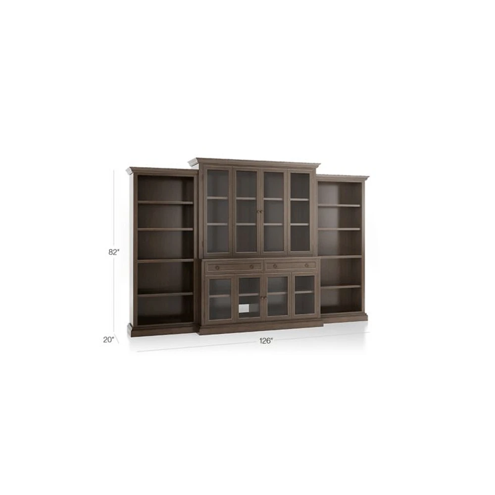 Cameo Pinot Lancaster 4-Piece Glass Door Wall Unit with Open Bookcase