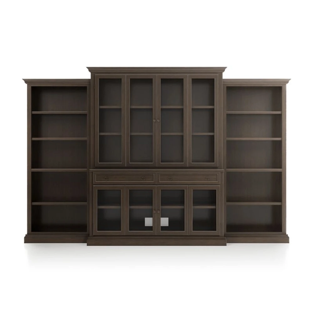 Cameo Pinot Lancaster 4-Piece Glass Door Wall Unit with Open Bookcase