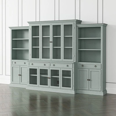 Cameo Blue Grey 4-Piece Glass Door Wall Unit with Storage Bookcase