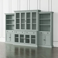 Cameo Blue Grey 4-Piece Glass Door Wall Unit with Storage Bookcase