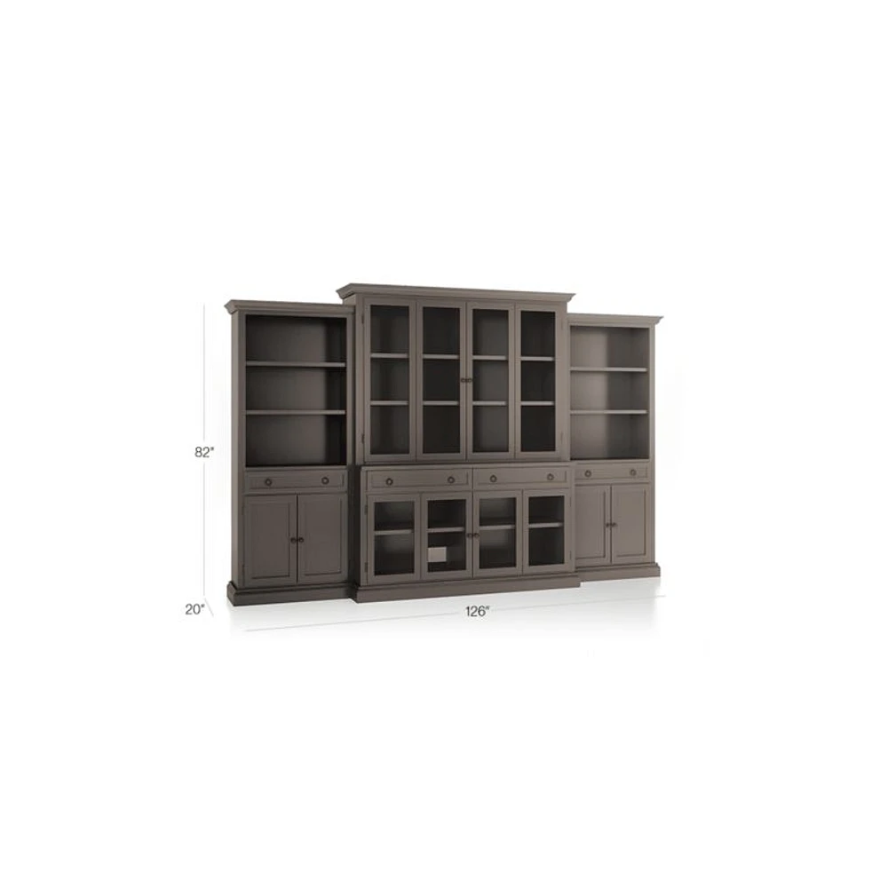 Cameo Grigio 4-Piece Glass Door Wall Unit with Storage Bookcase