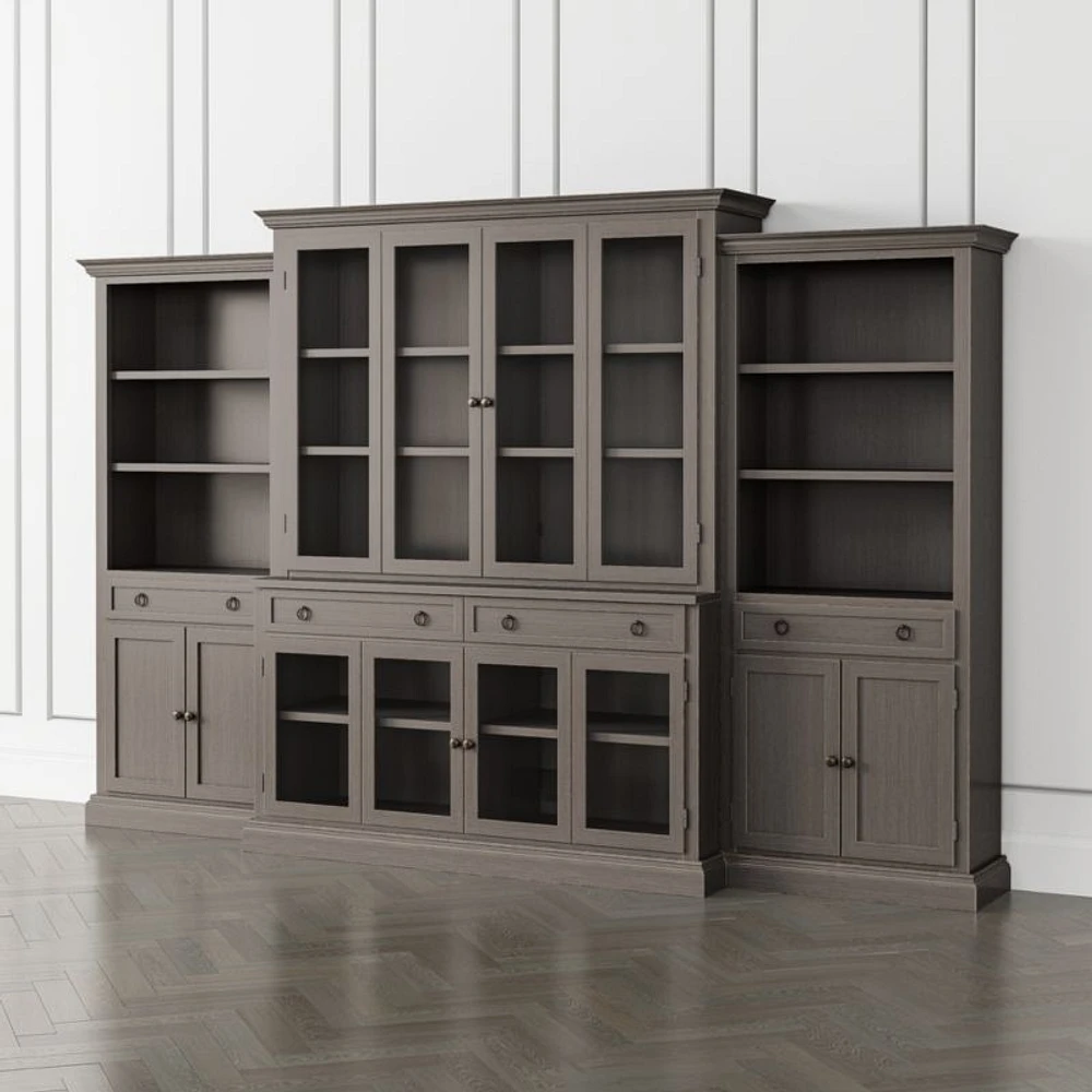 Cameo Grigio 4-Piece Glass Door Wall Unit with Storage Bookcase