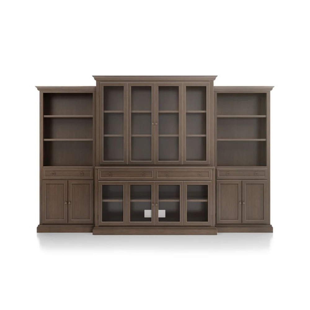 Cameo Pinot Lancaster 4-Piece Glass Door Wall Unit with Storage Bookcase
