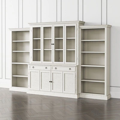 Cameo Dama 4-Piece Glass and Wood Door Wall Unit with Open Bookcases