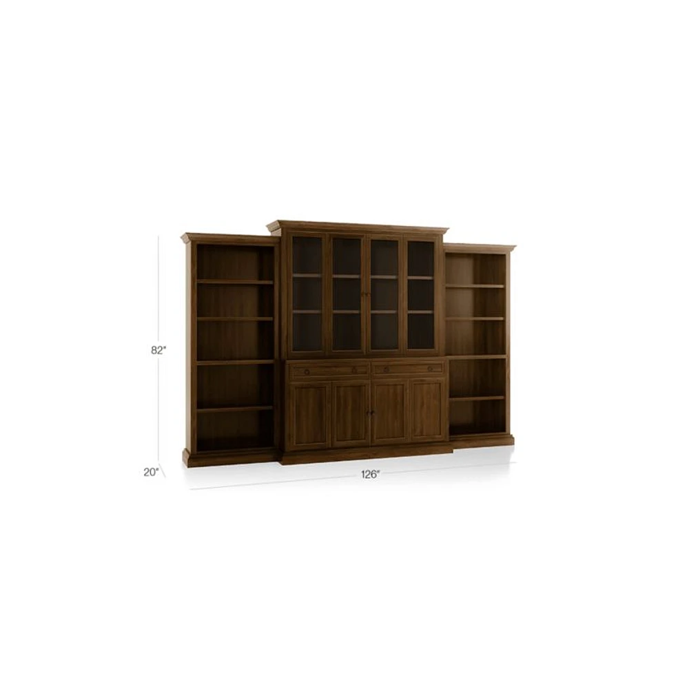 Cameo Nero Noce 4-Piece Glass and Wood Door Wall Unit with Open Bookcases