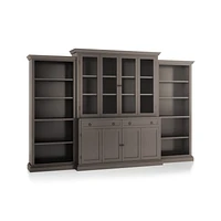 Cameo Grigio 4-Piece Glass and Wood Door Wall Unit with Open Bookcases